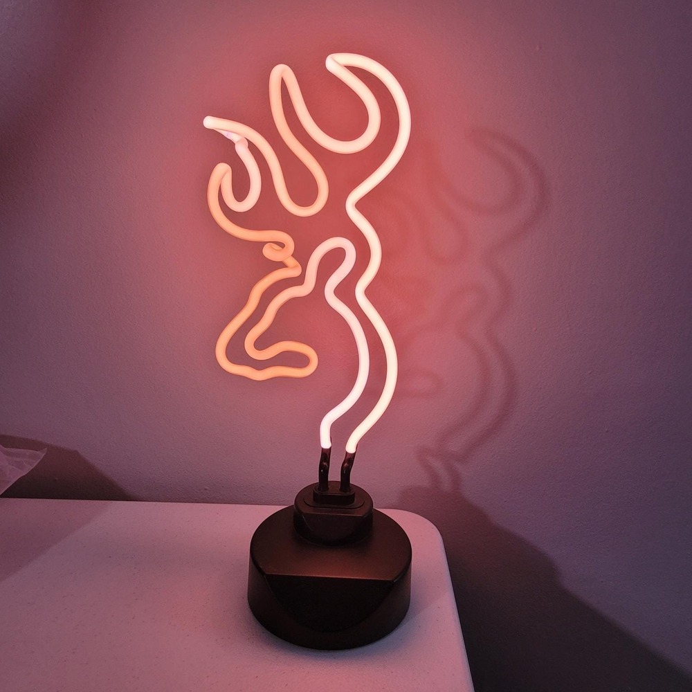 Browning‎ Buckmark Neon Light Tabletop Sign Hunting Decor Pink Glow Doe Buck